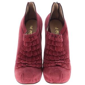 Zipper back, slouch detail,fringe accents, burgundy, 7 medium, real suede